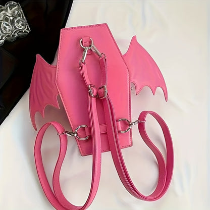 Black Punk Style Bat Wing Backpack - Adjustable Straps, Zipper Closure,, Gothic Coffin Design for Halloween, Parties & Casual Use