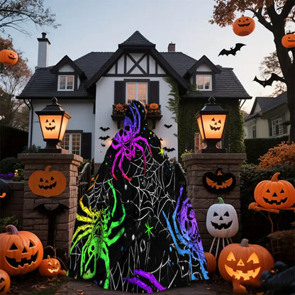 1pc Neon Glow-in-the-Dark Spider Print Witch's Robe - Norse Mythology Costume with Neon Web Design, Unisex Adult Hooded Cloak for Halloween Cosplay, Themed Parties & Costume Events (Hand Wash Only) - Multicolor Neon Colors (G