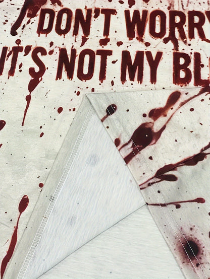 Men's Blood-Splatter Horror Graphic T-Shirt with 3D Blood Drip Effect & "I Don't Worry It's Not My Blood" Print - Breathable Polyester Round Neck Casual Tee for Horror Fans, Gothic Parties & Casual Attire - Machine Washable (