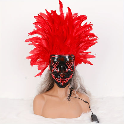 Halloween V-face horror LED luminous mask simulation feather mask EL cold light dress up props party atmosphere supplies