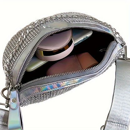 Shining Rhinestone Waist Bag, Bling-Bling belt bag for Women, Trendy Chain Decor Crossbody Chest Bag Bum Bag belt bag