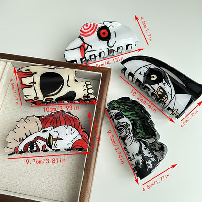 [Halloween Hair Accessories] 5pcs Halloween Hair Clips for Women - Shark, Skull, Pumpkin & More Themed Hairpins with Red Accents, Large Cartoon Design for Punk & Y2K Style, Perfect for Back of Head or Side Buns, Halloween Hai