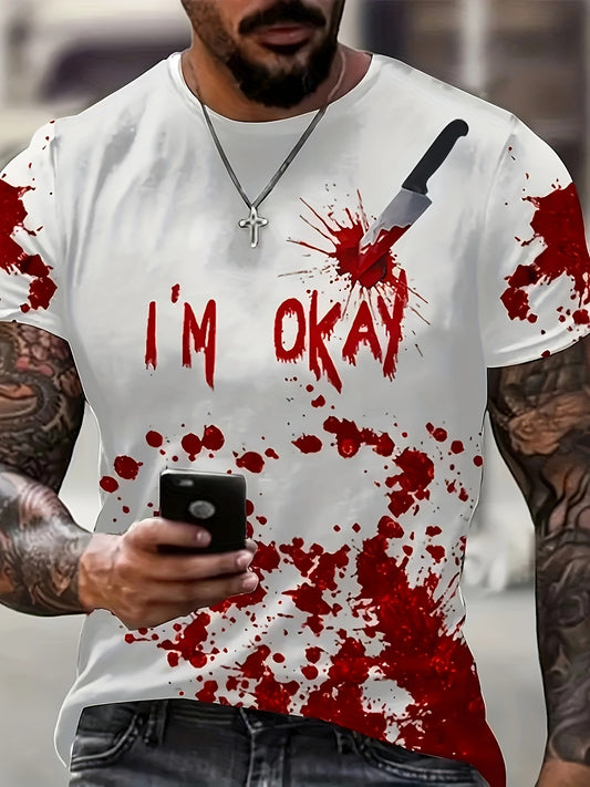 [Halloween 3D Print T-Shirt] Halloween Men's 3D Print T-Shirt | Casual Crew Neck, Short Sleeve, Polyester Blend, Machine Washable - Perfect for Summer Parties