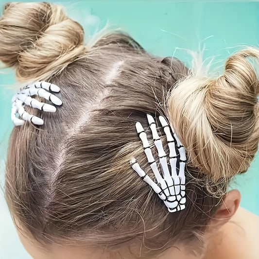 [Vintage Skeleton Hair Clips] Vintage Skeleton Hand Hair Claw Clips - Resin Skeleton Bone Hair Clips for Women | Halloween Horror Party Costume Accessory, Role-Play Dress-Up Headwear, Cute Handmade No-Feather Hair Decorations