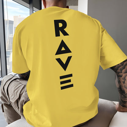 Men's Trendy Summer Short-Sleeve T-Shirt with "Rave" Graphic Print - Breathable, Versatile Round Neck Tee for Beach Vacations & Casual Wear, Breathable Clothing | Relaxed Fit Shirt | Comfortable Fabric, Shirts for Summer