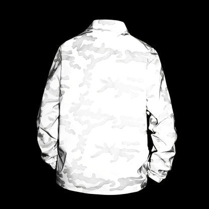 Men's Reflective Camo Soft Shell Jacket - Lightweight Polyester, Zip-Up Design with Flap Pockets, Gray Camouflage Pattern for Outdoor Activities, Running, Training, Hiking & Cycling - Perfect for Casual Wear