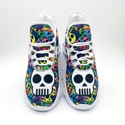 Stylish Skull Print Sneakers - Ultra-Breathable, Shock-Absorbing, Lightweight Running Shoes with EVA Insole for All-Season Comfort - Halloween-Inspired, Casual, Lace-up Athletic Footwear for Men