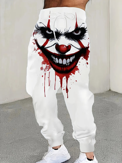 [Scary Horror Clown Pants] Horror Clown Pants for Men | Bloody Splatter Design, White with Red Accents - Costume Party Outfit, Halloween Casual Attire - Funny Scary Jumpsuit Bottoms - Regular Fit Trousers for Everyday or Them