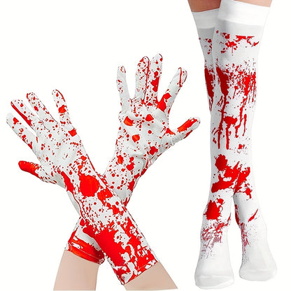 New Halloween Party Decorations Including Bloody Gloves, Blood-Stained Socks, And Aprons, Along with Plastic Pointed Knives And Handheld Cleavers for Costume Parties, Without Battery