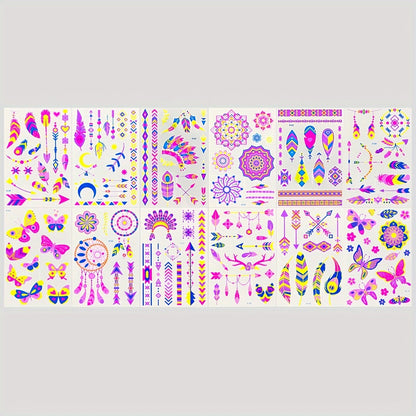 12 Sheets NeonGlow in the Light Temporary Tattoos