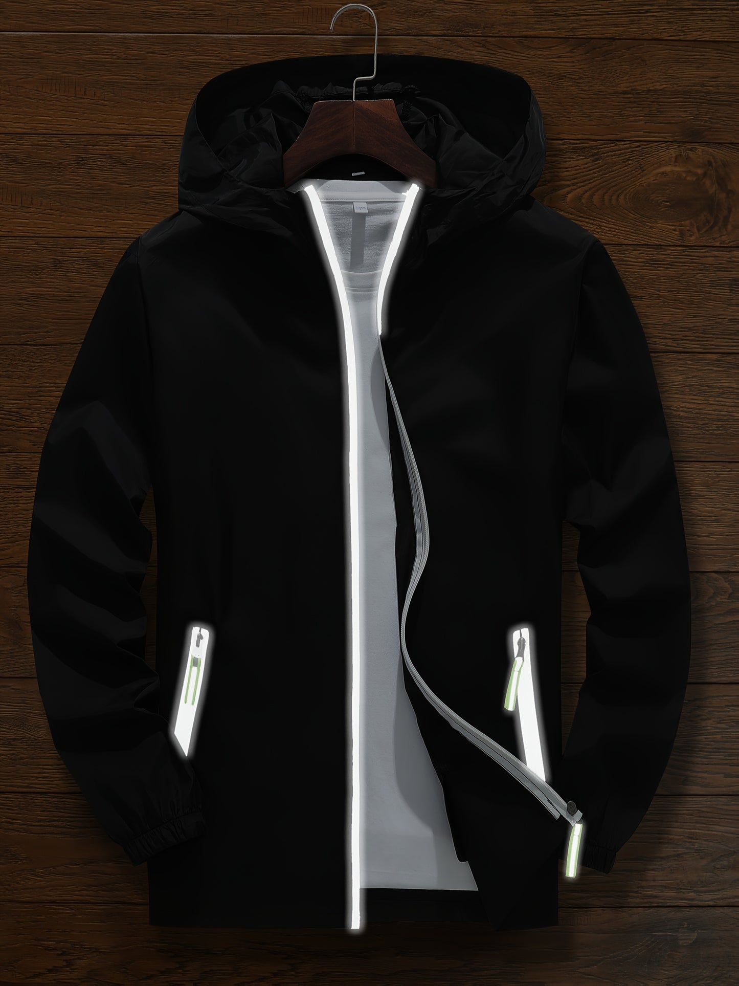 Men's Zip-Up Hooded Jacket - Breathable Reflective Outerwear for Gym, Cycling, Hiking & Beach Use - Lightweight Spring/Summer/Autumn Outdoor Wear with Zippered Storage Design. High-Quality Unisex Hoodie Perfect for Water Spor