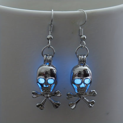 Halloween Glow-in-the-Dark Skull Earrings - Multicolor Luminous Bead Accents, Alloy and Copper, Nickel-Free, Festive Party Accessory for Women