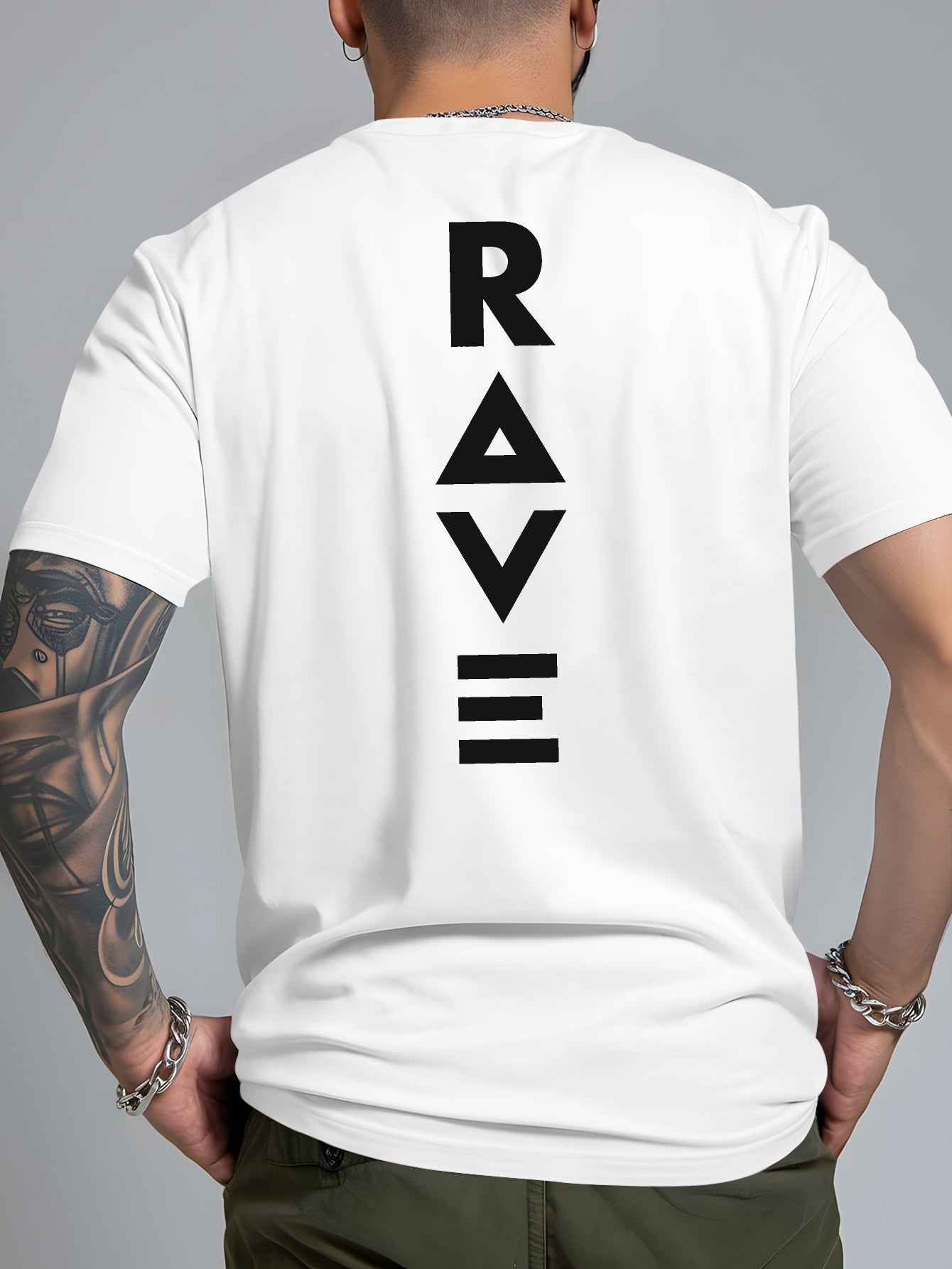 Men's Trendy Summer Short-Sleeve T-Shirt with "Rave" Graphic Print - Breathable, Versatile Round Neck Tee for Beach Vacations & Casual Wear, Breathable Clothing | Relaxed Fit Shirt | Comfortable Fabric, Shirts for Summer