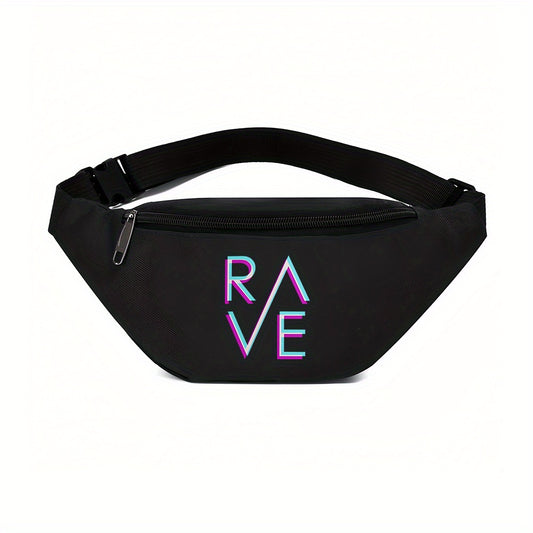 1pc RAVE Neon Color Palette Men'S Waist Bag - Adjustable Shoulder Bag with Geometric Pattern, Black Oxford Material, Multi-Function Cycling & Outdoor Sports Phone Pouch, Casual Style, Hand Wash or Dry Clean, Adjustable Should