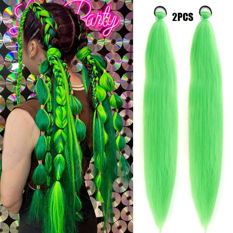 2pcs Festive Ombre Jumbo Braiding Ponytail Extensions, 26-Inch Synthetic High Temperature Fiber Hair with Elastic Band for Women & Girls - Ideal for Christmas & Holiday Celebrations, Hair Accessories