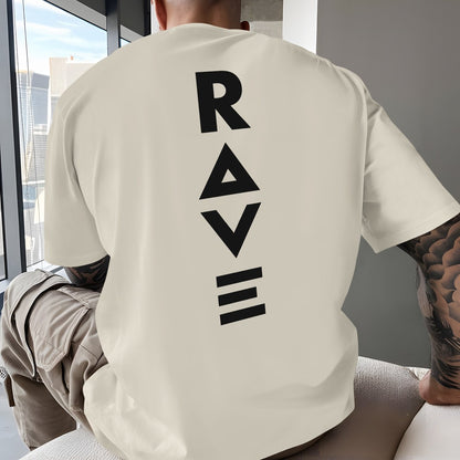 Men's Trendy Summer Short-Sleeve T-Shirt with "Rave" Graphic Print - Breathable, Versatile Round Neck Tee for Beach Vacations & Casual Wear, Breathable Clothing | Relaxed Fit Shirt | Comfortable Fabric, Shirts for Summer