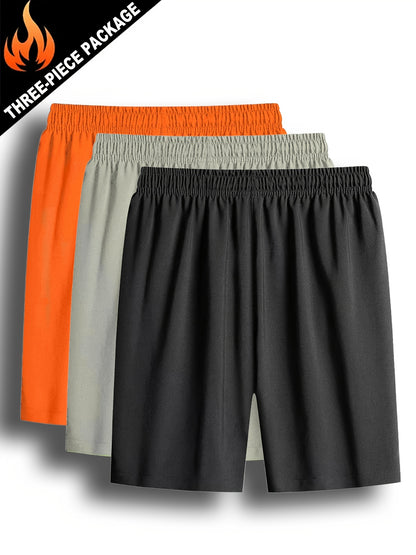 3pcs Men'S Lightweight Quick-Dry Running Shorts - Summer Casual Sport, Loose Fit, Zipper with White Accents, Elastic Waistband, Zipper Pockets, Polyester and Spandex Blend, Large Size