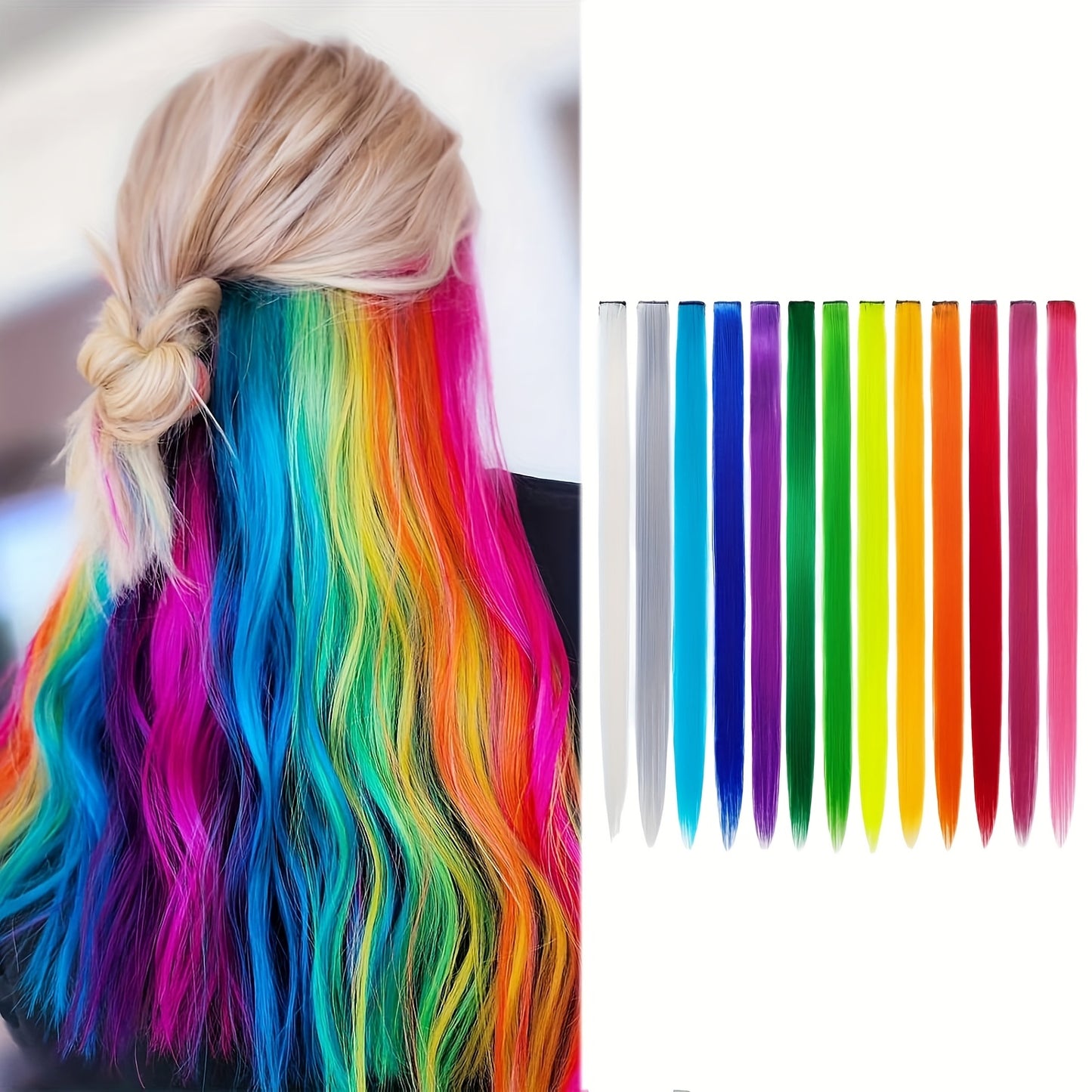21-Inch Rainbow Clip-in Hair Extensions, 13pcs Set - Women's Colorful Sequin Hair Pieces, Heat Resistant Fiber, High Temperature Fiber Extension Party Highlights Wig for Cosplay Parties Y2K Style Music Festival