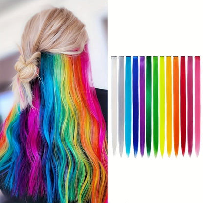 21-Inch Rainbow Clip-in Hair Extensions, 13pcs Set - Women's Colorful Sequin Hair Pieces, Heat Resistant Fiber, High Temperature Fiber Extension Party Highlights Wig for Cosplay Parties Y2K Style Music Festival