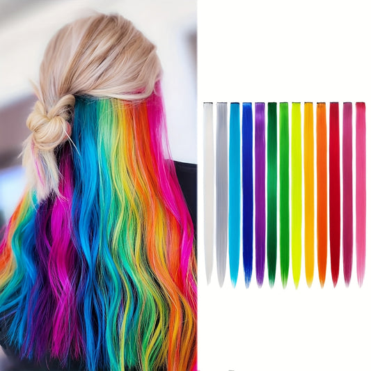 21-Inch Rainbow Clip-in Hair Extensions, 13pcs Set - Women's Colorful Sequin Hair Pieces, Heat Resistant Fiber, High Temperature Fiber Extension Party Highlights Wig for Cosplay Parties Y2K Style Music Festival