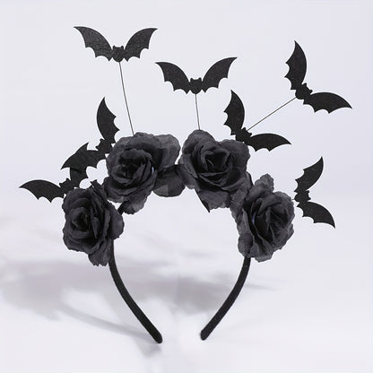 [Halloween Witch Hat Headband] Halloween Witch Hat Headband - 1pc Gothic Bat Hair Clip with Black Fake Flowers, Dark Cosplay Accessory for Women