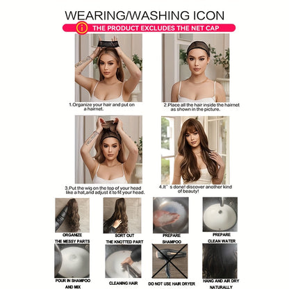 Elegant 22-Inch Two-Tone Black & White Wig for Women - Water Wave Synthetic Hair with Bangs, Perfect for Cosplay & Daily Fashion