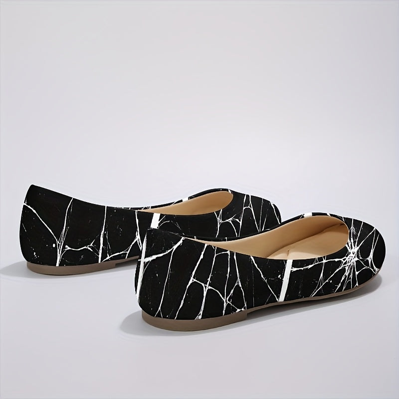 [Spooky Halloween Flats] Gothic Spider Web Flats for Women - Halloween Shoes with Slip-Resistant TPR Sole, Pull-On Closure | Breathable Fabric, Elegant Design for Costume Parties, Themed Events & Everyday Wear - All-Season