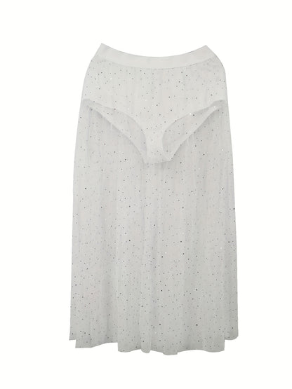 Sexy Sheer Mesh Polka Dot A-Line Skirt with Side Slit & Tassel Details - Youthful Nightclub & Party Skirt for Women, Spring Summer Fall Fashion, Clubbing Attire | Highwaisted Design | Formfitting Silhouette