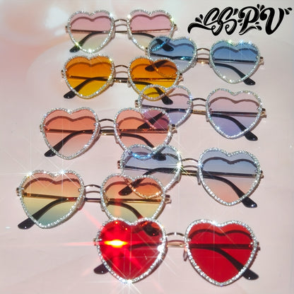SSPV Rhinestone Heart Fashion Glasses - Sparkling Love-Shaped Shades in Multiple Colors, Glittery Gradient Lenses with Black Frames, Perfect for Festivals, Parties & Fashion Accessories, Party Eyewear, Rhinestone Embellishmen