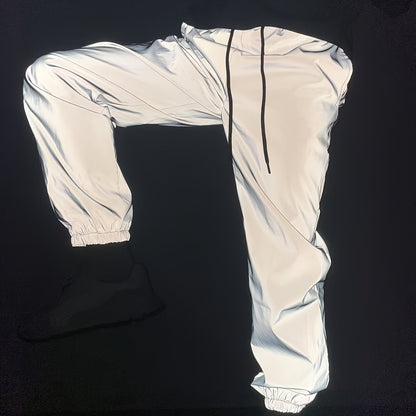 Spring and Autumn Men's Nighttime Reflective Sweatpants Fashion Streetwear Illuminated Straight Casual Trousers