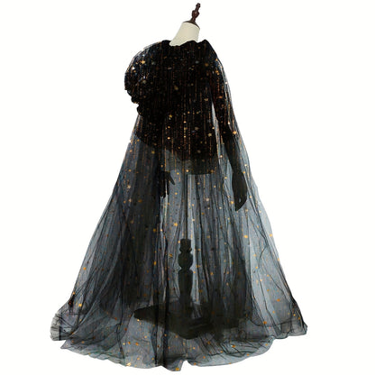 [Halloween Horror Party Cloak] 1pc KUIJA Bride Shawl Witch Vampire Cosplay Cloak - Double Layered Halloween Horror Party Costume Prop, White, Black & Red Options, Polyester Woven Fabric for Carnival Outfits, Halloween Costume