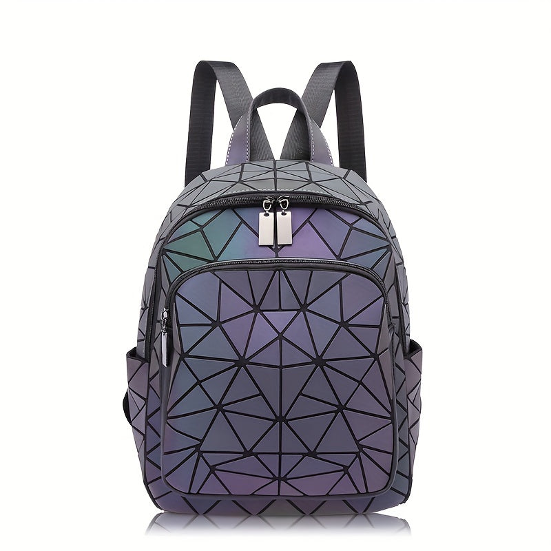 FOUPOOM Women's Geometric Iridescent Backpack - Color-Shifting Reflective PVC Bag with Adjustable Straps & Multiple Pockets, Casual Daypack for Teens,, Birthdays, Backpack for, Student Essentials, Trendy Design, Practical Poc