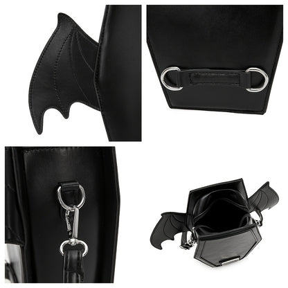 Black Punk Style Bat Wing Backpack - Adjustable Straps, Zipper Closure,, Gothic Coffin Design for Halloween, Parties & Casual Use