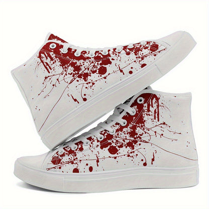 [Festive Gift Idea] Men's & Women's Blood Splatter Print High-Top Sneakers - Breathable Fabric & Rubber Sole Lace-Up Shoes for Casual, Sports, Running - All-Season Comfort, Festive Gift Idea, Casual Comfort Footwear, Sporthy