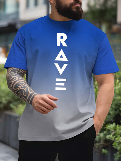 Men's Gradient Rave Graphic T-Shirt - Ice Silky Breathable, Quick-Dry, Round Neck, Short Sleeve, Casual Summer Tee in Vibrant Orange to Black Ombre Design