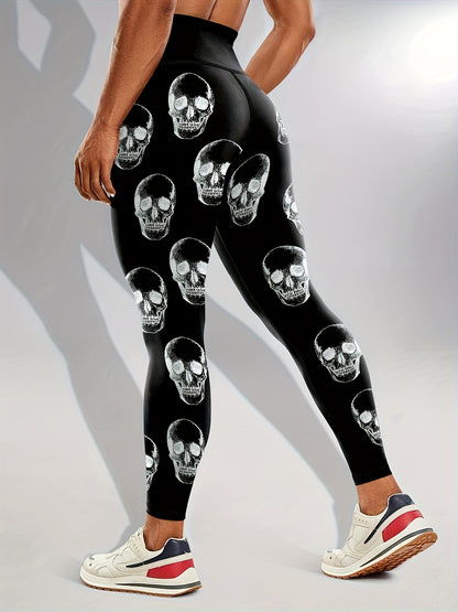 [Glow Halloween Leggings] Stretchy, Comfortable Glow-in-the-Dark Halloween Skull Print High Waist Yoga Leggings for Women | Black Sports Pants for Nighttime Workouts or Casual Wear, Casual Sportswear