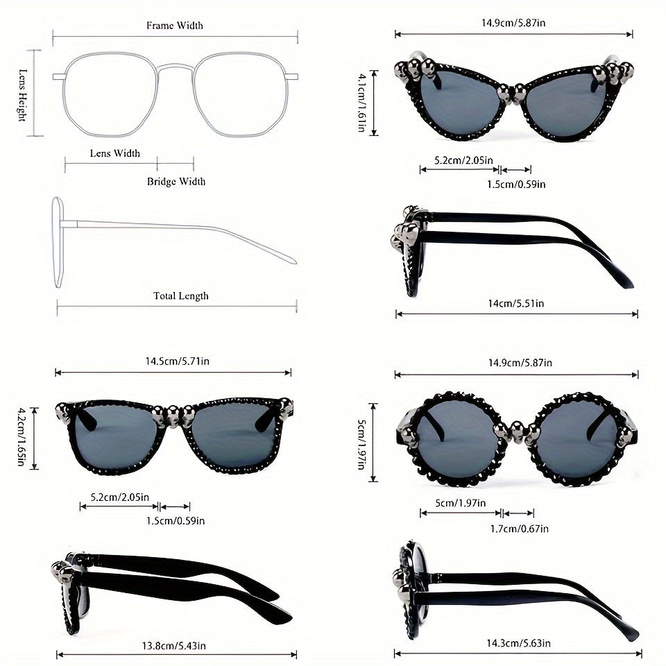 Vintage Gothic Skull Cat Eye Fashion Glasses - Plastic Frame with Crystal Embellishments, Suitable for Both Men And Women, Perfect for Halloween And Party Events.