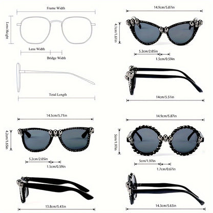 Vintage Gothic Skull Cat Eye Fashion Glasses - Plastic Frame with Crystal Embellishments, Suitable for Both Men And Women, Perfect for Halloween And Party Events.