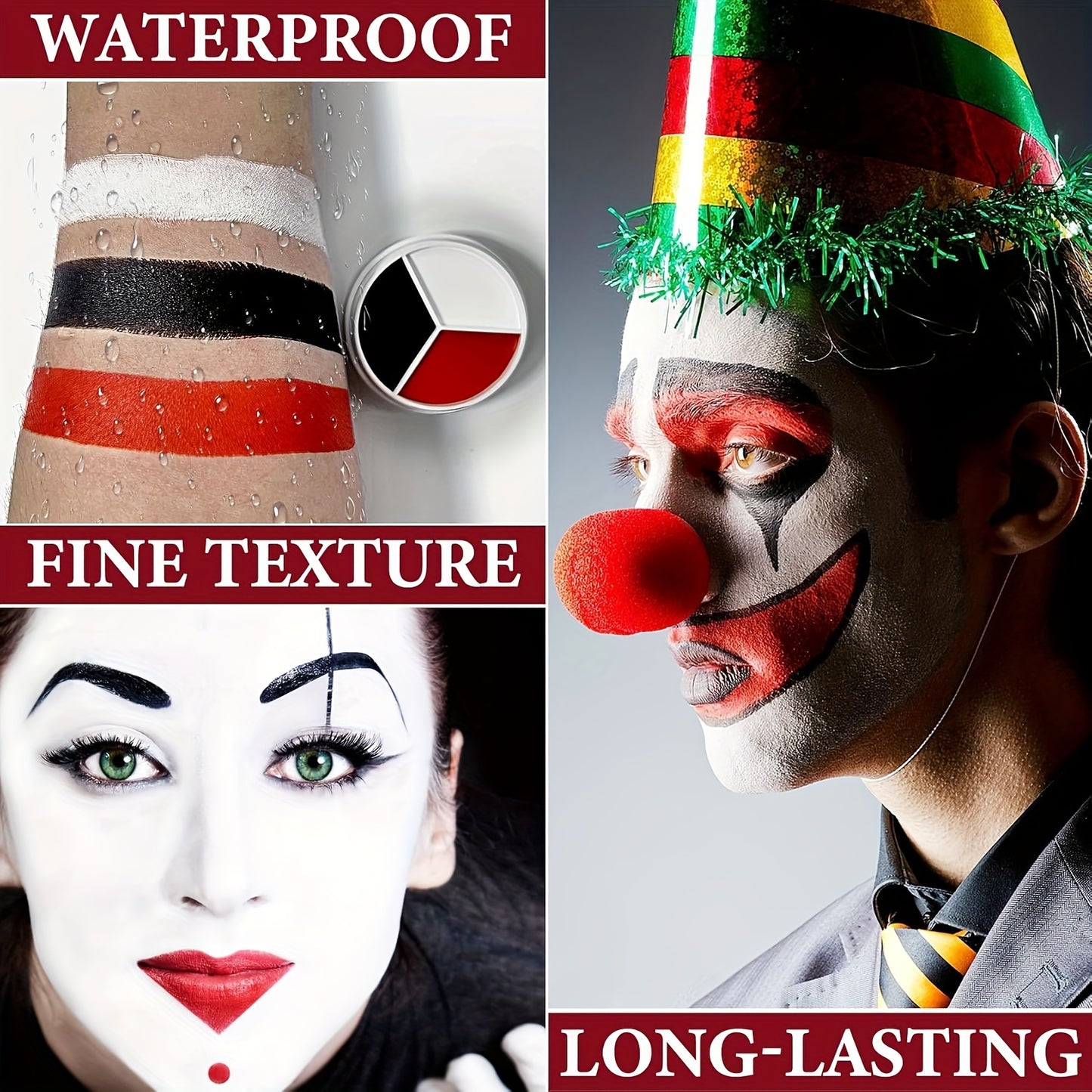 [Gentle] Professional Face & Body Paint Palette - Black, White, Red Oil-Based Cream for Halloween, Clowns, Zombies, Vampires - Easy Blend, Long-Lasting Adult Costume Makeup, Halloween Costumes