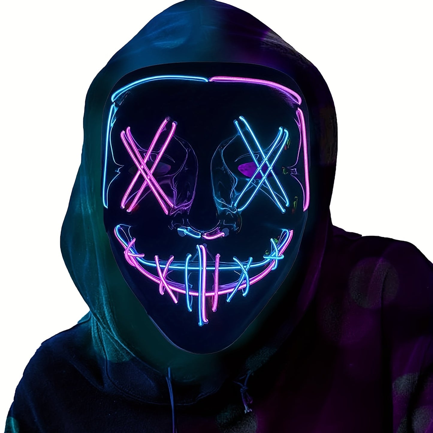 [LED Halloween Mask] 1pc LED Halloween Mask - Motion Sensor, Neon Glow, Sound-Activated Lighting, PVC Horror Face Mask for Adults/Teens, Compatible with Halloween, Haunted Houses, Clubs, Festive Celebration, Glowing Effect, H