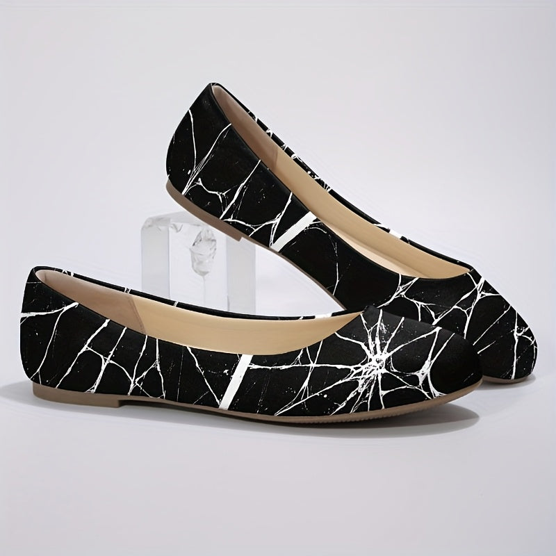 [Spooky Halloween Flats] Gothic Spider Web Flats for Women - Halloween Shoes with Slip-Resistant TPR Sole, Pull-On Closure | Breathable Fabric, Elegant Design for Costume Parties, Themed Events & Everyday Wear - All-Season