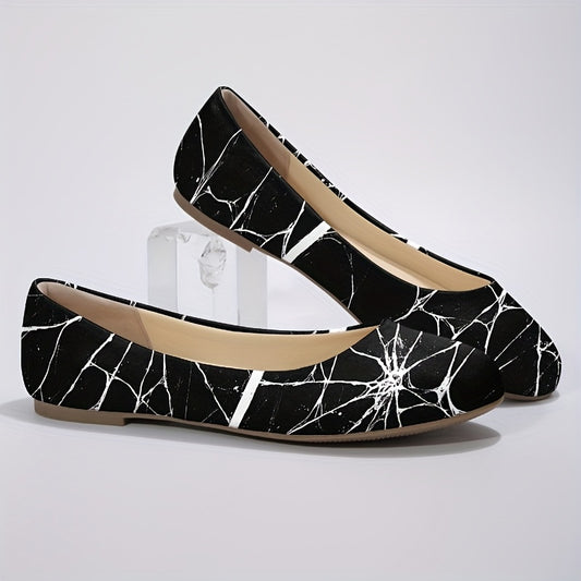 [Spooky Halloween Flats] Gothic Spider Web Flats for Women - Halloween Shoes with Slip-Resistant TPR Sole, Pull-On Closure | Breathable Fabric, Elegant Design for Costume Parties, Themed Events & Everyday Wear - All-Season