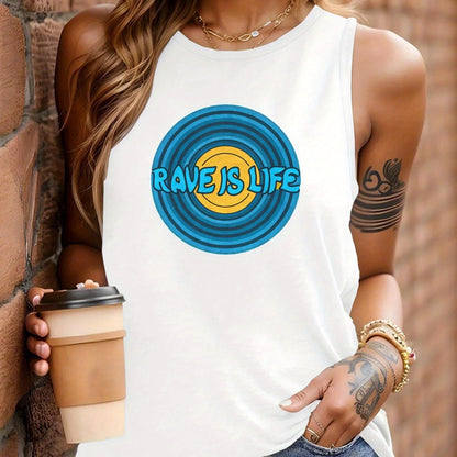 Rave Is Life Women's Sleeveless Vest - Vibrant Red Geometric Circular Design, Casual Round Neck, Machine Washable All-Season Wear for Festivals, Parties & Everyday Outfits, Rave Accessories, Festival Outfit, Bold Graphic, Lig