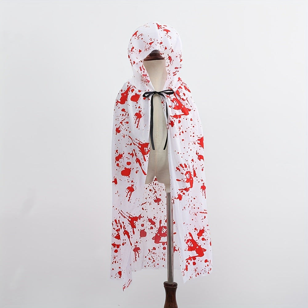 Glamorous Polyester Halloween Costume - Witch Cape with Blood Splatter Design, Black & Red, Full-Body Protection, Adjustable Straps & Drawstring Waist for Cosplay, Themed Parties, Halloween Decorations, Halloween Costume, The