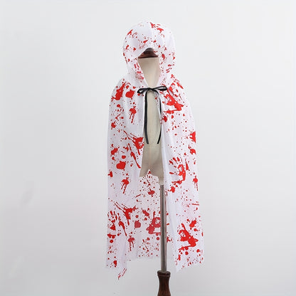 Glamorous Polyester Halloween Costume - Witch Cape with Blood Splatter Design, Black & Red, Full-Body Protection, Adjustable Straps & Drawstring Waist for Cosplay, Themed Parties, Halloween Decorations, Halloween Costume, The