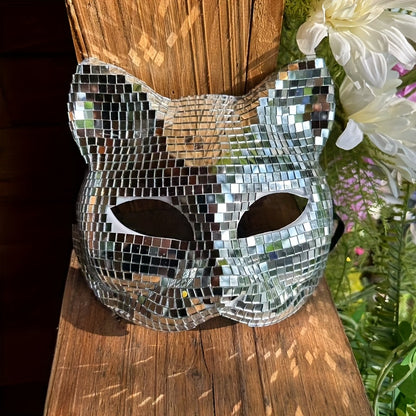 1 Cat Face Mask - Disco Reflective Mask - Elegant, Stylish Mosaic Mirror Mask - Shiny - Nightclub Costume Party Masquerade - Unisex Halloween Mask