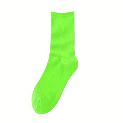 10 Pairs NCDATE Unisex Breathable Sweat-Absorbent Crew Socks - Soft, Comfortable Mid-Calf Socks in Bright Neon Green, Ribbed Texture for All-Day Wear, Fluffy Socks, Casual Sock, Minimalist Sock, Moisturewicking Sock