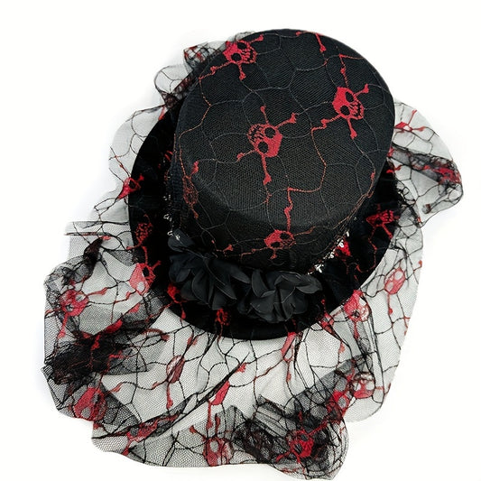 [Halloween Skull Lace Top Hat] Halloween Skull Lace Top Hat with Black Mesh Veil - Perfect for Costume Parties, Festivals, Christmas Events & Party Supplies