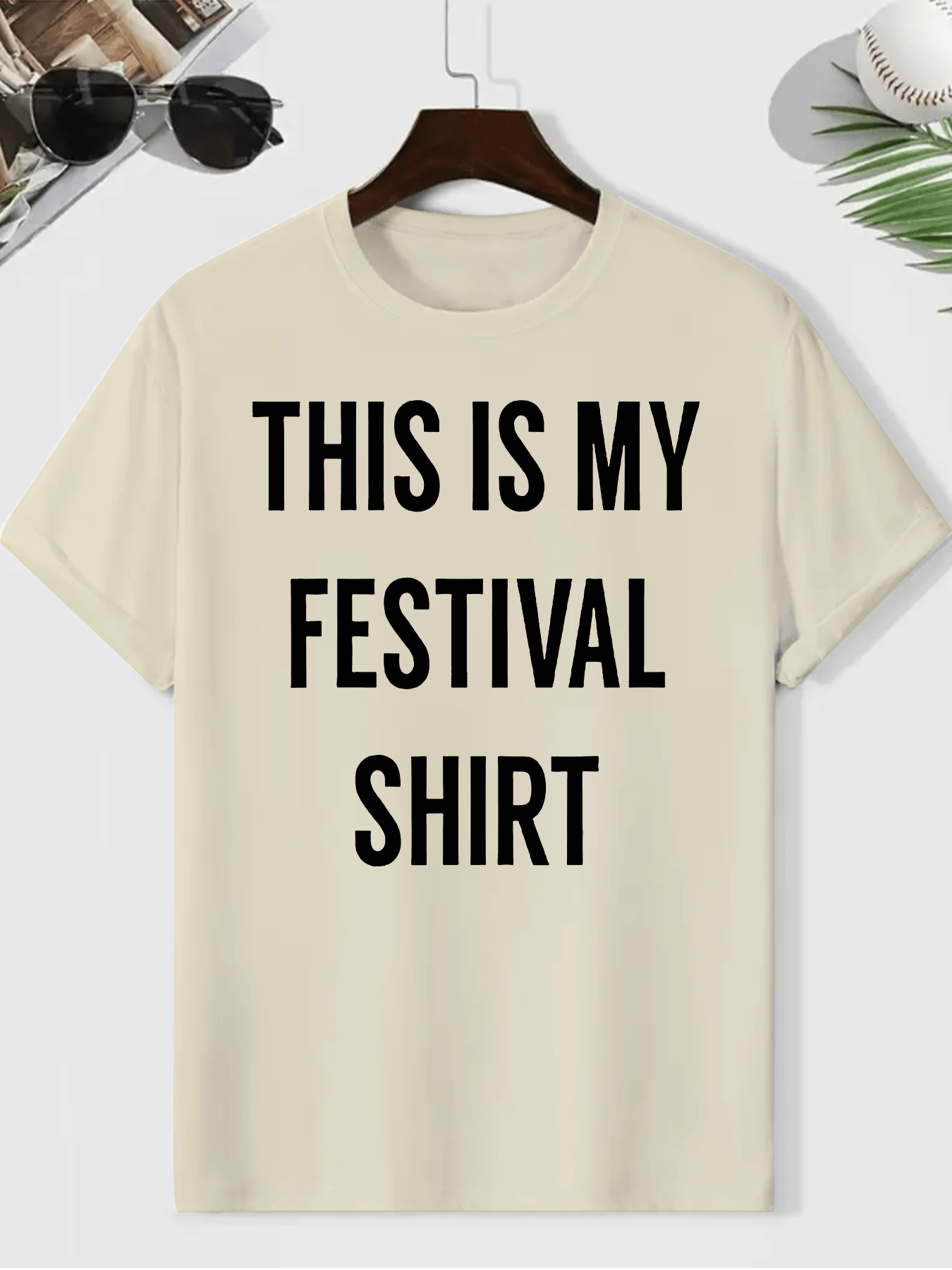 Men's "This Is My Festival Shirt" Graphic Tee - Gray Casual Crew Neck Short Sleeve T-Shirt, Lightweight & Breathable Polyester Blend, Perfect for Summer Festivals & Casual Attire