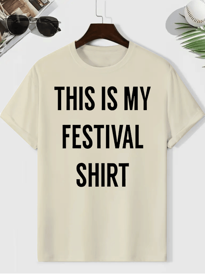 Men's "This Is My Festival Shirt" Graphic Tee - Gray Casual Crew Neck Short Sleeve T-Shirt, Lightweight & Breathable Polyester Blend, Perfect for Summer Festivals & Casual Attire
